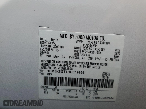 2017 Ford Explorer Sport z VIN 1FM5K8GT1HGE19956, wystawiony jako Copart lot #62707955 z przebiegiem 111 727 mil mil oraz Szkoda całkowita • Salvage title. Historia ofert i sprzedaży dostępna na DreamBid. Obrazek 13.