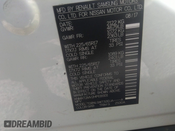 2017 Nissan Rogue S with VIN KNMAT2MV2HP616931, listed as a IAAI auction lot 41641121 with 90,824 mi miles and . Bid and sale history available at DreamBid. Image 9.