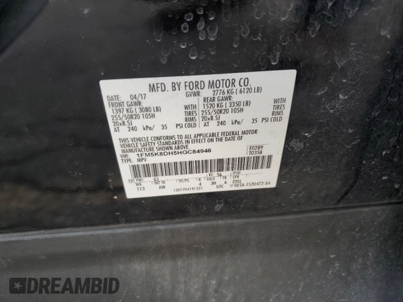 2017 Ford Explorer XLT z VIN 1FM5K8DH5HGC84948, wystawiony jako Copart lot #50202985 z przebiegiem 91 113 mil mil oraz Szkoda całkowita • Salvage title. Historia ofert i sprzedaży dostępna na DreamBid. Obrazek 13.