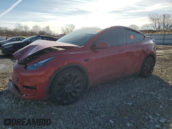 2021 Tesla Model Y Performance with VIN 5YJYGDEF5MF297938, listed as a Copart auction lot 46754415 with Not Provided miles and Salvage Title. Bid and sale history available at DreamBid. Image 1.
