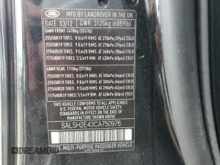 2012 Land Rover Range Rover Sport SC with VIN SALSH2E43CA750976, listed as a Copart auction lot 84709334 with 94,731 mi miles and Salvage Title. Bid and sale history available at carsss.com. Image 13.