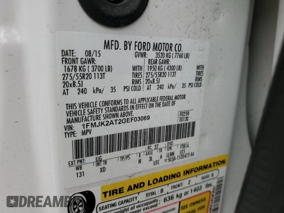 2016 Ford Expedition Max Limited with VIN 1FMJK2AT2GEF03069, listed as a Copart auction lot 46732195 with 188,596 mi miles and Clean title. Bid and sale history available at DreamBid. Image 13.