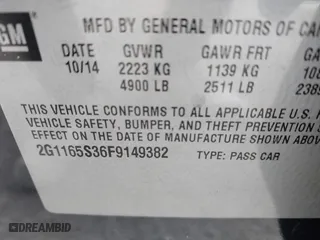 2015 Chevrolet Impala LTZ with VIN 2G1165S36F9149382, listed as a IAAI auction lot 41481211 with 195,516 mi miles. Bid and sale history available at carsss.com. Image 9.