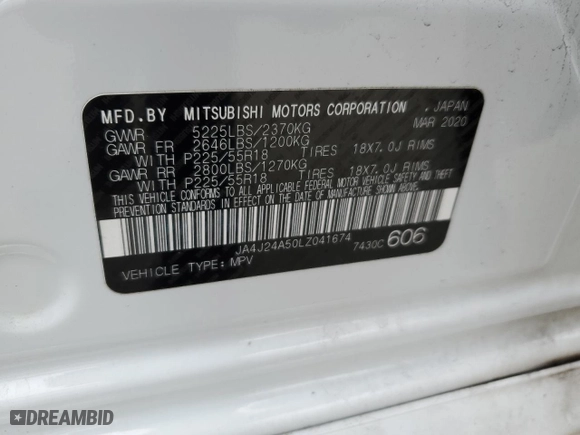 2020 Mitsubishi Outlander PHEV SEL with VIN JA4J24A50LZ041674, listed as a Copart auction lot 47240874 with 90,800 mi miles. Bid and sale history available at carsss.com. Image 14.