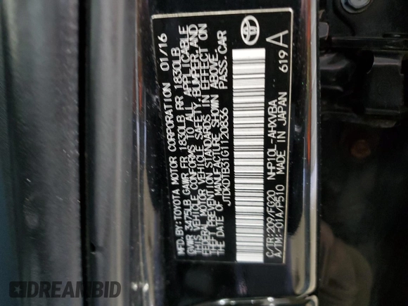 2016 Toyota Prius One with VIN JTDKDTB31G1120836, listed as a Copart auction lot 52892115 with Not Provided miles and Clean Title. Bid and sale history available at carsss.com. Image 12.