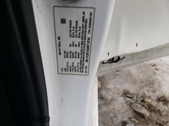 2022 Tesla Model 3 z VIN 5YJ3E1EAXNF118748, wystawiony jako Copart lot #43690075 z przebiegiem 52 494 mil mil oraz Szkoda całkowita • Salvage title. Historia ofert i sprzedaży dostępna na DreamBid. Obrazek 14.