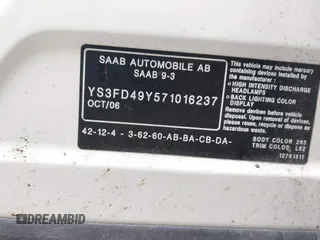 2007 Saab 9-3 z VIN YS3FD49Y571016237, wystawiony jako IAAI lot #42163480 z przebiegiem 155 604 mil mil oraz . Historia ofert i sprzedaży dostępna na DreamBid. Obrazek 9.