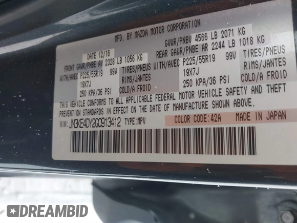 2016 Mazda CX-5 Grand Touring with VIN JM3KE4DY2G0913412, listed as a IAAI auction lot 41616132 with 85,166 mi miles. Bid and sale history available at carsss.com. Image 9.