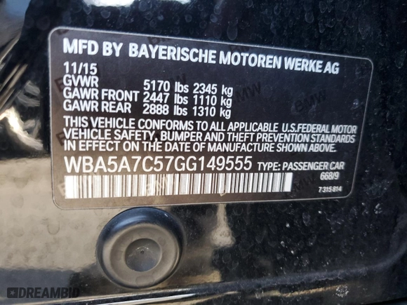 2016 BMW 5 Series 528i xDrive with VIN WBA5A7C57GG149555, listed as a Copart auction lot 46256385 with 116,034 mi miles and Salvage Title. Bid and sale history available at carsss.com. Image 12.