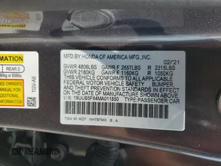 2021 Acura TLX Advance with VIN 19UUB5F64MA011850, listed as a Copart auction lot 59202205 with Not provided miles and Salvage title. Bid and sale history available at DreamBid. Image 12.