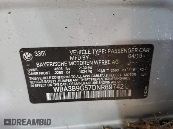 2013 BMW 3 Series 335i xDrive z VIN WBA3B9G57DNR89742, wystawiony jako Copart lot #83190024 z przebiegiem 80 276 mil mil oraz Szkoda całkowita • Salvage title. Historia ofert i sprzedaży dostępna na DreamBid. Obrazek 14.
