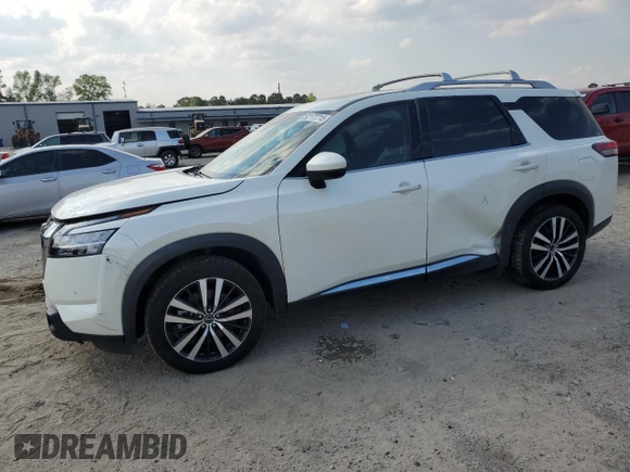 2023 Nissan Pathfinder Platinum with VIN 5N1DR3DJ4PC227904, listed as a Copart auction lot 52177715 with 55,282 mi miles and Salvage title. Bid and sale history available at DreamBid. Image 1.