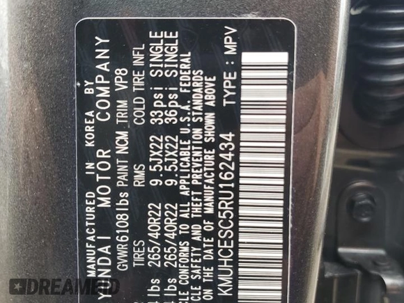 2024 Genesis GV80 with VIN KMUHCESC5RU162434, listed as a Copart auction lot 61974415 with 5,186 mi miles and Salvage title. Bid and sale history available at DreamBid. Image 12.