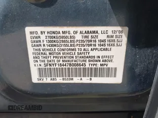 2007 Honda Pilot EX with VIN 5FNYF18447B008645, listed as a IAAI auction lot 42079535 with 233,187 mi miles. Bid and sale history available at carsss.com. Image 9.