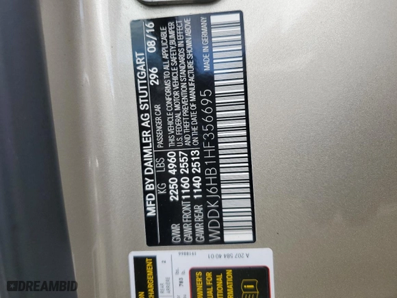 2017 Mercedes-Benz E-Class E 400 with VIN WDDKJ6HB1HF356695, listed as a Copart auction lot 68324134 with 60,469 mi miles and Salvage Title. Bid and sale history available at carsss.com. Image 14.