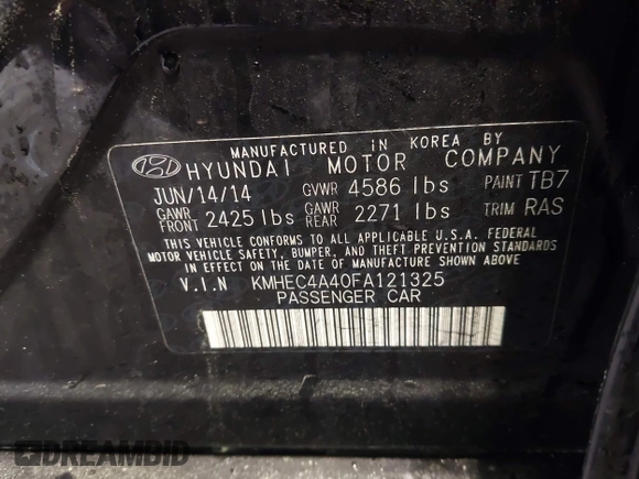 2015 Hyundai Sonata Hybrid Limited with VIN KMHEC4A40FA121325, listed as a IAAI auction lot 41976708 with 187,387 mi miles. Bid and sale history available at carsss.com. Image 9.