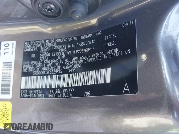 2015 Toyota Sienna LE AAS with VIN 5TDKK3DC3FS529845, listed as a IAAI auction lot 41627102 with 130,334 mi miles. Bid and sale history available at carsss.com. Image 9.