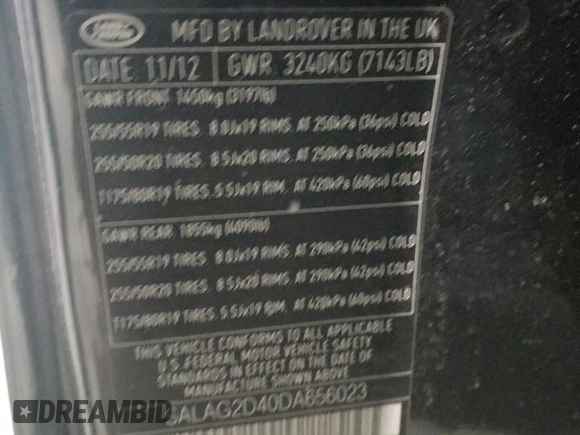 2013 Land Rover LR4 HSE with VIN SALAG2D40DA656023, listed as a Copart auction lot 45916285 with 120,050 mi miles and Salvage Title. Bid and sale history available at DreamBid. Image 15.