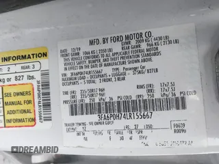 2020 Ford Fusion SE with VIN 3FA6P0H74LR155667, listed as a IAAI auction lot 41482612 with Not provided miles and . Bid and sale history available at DreamBid. Image 9.