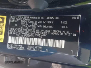 2018 Toyota Highlander LE with VIN 5TDZZRFH7JS265754, listed as a IAAI auction lot 41988890 with 120,082 mi miles and . Bid and sale history available at DreamBid. Image 9.