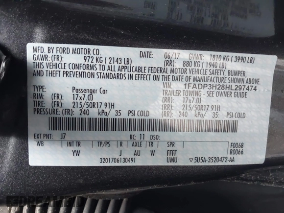 2017 Ford Focus SEL with VIN 1FADP3H28HL297474, listed as a IAAI auction lot 41738873 with 39,677 mi miles. Bid and sale history available at carsss.com. Image 9.