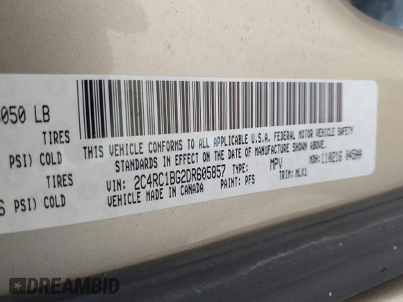 2013 Chrysler Town & Country Touring with VIN 2C4RC1BG2DR605857, listed as a IAAI auction lot 42001954 with 158,445 mi miles. Bid and sale history available at carsss.com. Image 9.