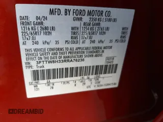 2024 Ford Maverick XLT z VIN 3FTTW8H33RRA76236, wystawiony jako Copart lot #55961965 z przebiegiem 10 808 mil mil oraz Szkoda całkowita • Salvage title. Historia ofert i sprzedaży dostępna na DreamBid. Obrazek 14.