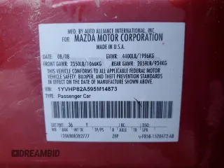 2009 Mazda 6 i Touring with VIN 1YVHP82A595M14873, listed as a Copart auction lot 88303905 with Not Provided miles and Non Repairable. Bid and sale history available at carsss.com. Image 12.