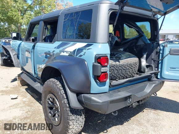 2023 Ford Bronco Raptor with VIN 1FMEE5JR9PLC09582, listed as a IAAI auction lot 40262385 with 873 mi miles. Bid and sale history available at carsss.com. Image 3.