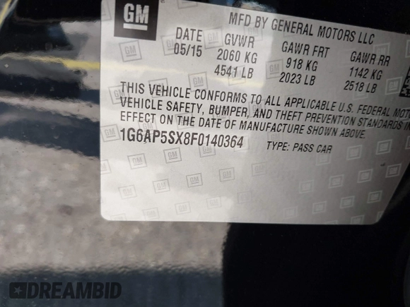 2015 Cadillac CTS RWD with VIN 1G6AP5SX8F0140364, listed as a IAAI auction lot 42535236 with 126,277 mi miles and . Bid and sale history available at DreamBid. Image 9.