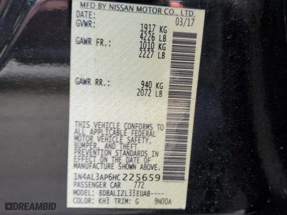 2017 Nissan Altima 2.5 SV with VIN 1N4AL3AP6HC225659, listed as a Copart auction lot 48248675 with 159,038 mi miles and Salvage Title. Bid and sale history available at carsss.com. Image 12.