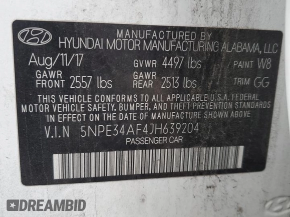 2018 Hyundai Sonata Limited with VIN 5NPE34AF4JH639204, listed as a Copart auction lot 79017884 with 78,968 mi miles and Salvage Title. Bid and sale history available at DreamBid. Image 12.