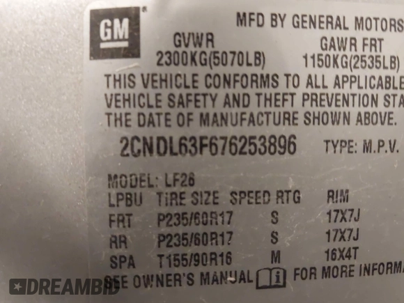 2007 Chevrolet Equinox LT with VIN 2CNDL63F676253896, listed as a IAAI auction lot 42016888 with 209,809 mi miles. Bid and sale history available at carsss.com. Image 9.