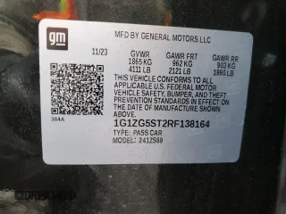 2024 Chevrolet Malibu RS with VIN 1G1ZG5ST2RF138164, listed as a Copart auction lot 43367865 with 21,415 mi miles and Salvage Title. Bid and sale history available at DreamBid. Image 12.