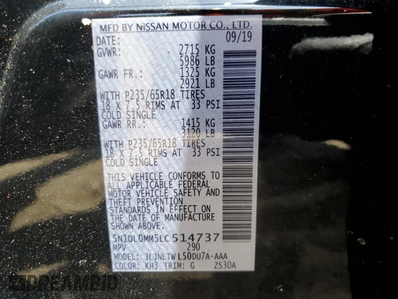 2020 Infiniti QX60 Luxe with VIN 5N1DL0MM5LC514737, listed as a Copart auction lot 55280145 with 93,168 mi miles and Salvage title. Bid and sale history available at DreamBid. Image 13.
