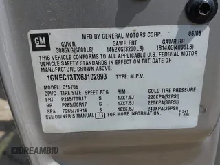 2006 Chevrolet Tahoe Z71 with VIN 1GNEC13TX6J102893, listed as a IAAI auction lot 41984796 with 273,925 mi miles and . Bid and sale history available at DreamBid. Image 9.