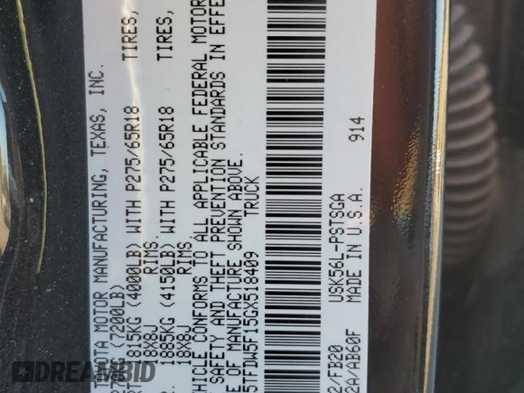 2016 Toyota Tundra SR5 z VIN 5TFDW5F15GX518409, wystawiony jako Copart lot #46624445 z przebiegiem 111 452 mil mil oraz Szkoda całkowita • Salvage title. Historia ofert i sprzedaży dostępna na DreamBid. Obrazek 12.