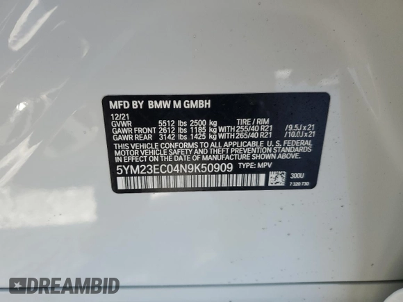 2022 BMW X4 M z VIN 5YM23EC04N9K50909, wystawiony jako Copart lot #87947765 z przebiegiem 27 474 mil mil oraz Szkoda całkowita • Salvage title. Historia ofert i sprzedaży dostępna na DreamBid. Obrazek 13.