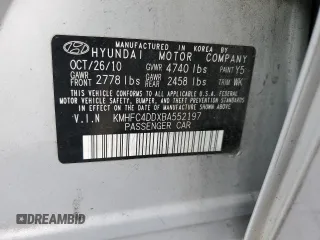 2011 Hyundai Azera GLS with VIN KMHFC4DDXBA552197, listed as a Copart auction lot 72680484 with 105,120 mi miles and Salvage title. Bid and sale history available at DreamBid. Image 14.