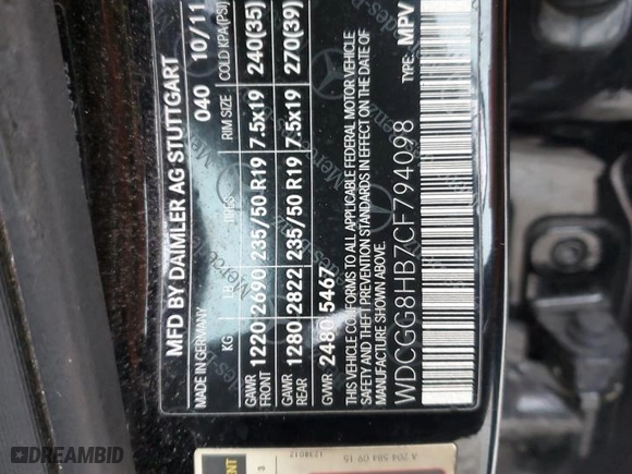 2012 Mercedes-Benz GLK-Class GLK 350 with VIN WDCGG8HB7CF794098, listed as a Copart auction lot 46061645 with 196,567 mi miles and Salvage Title. Bid and sale history available at carsss.com. Image 14.