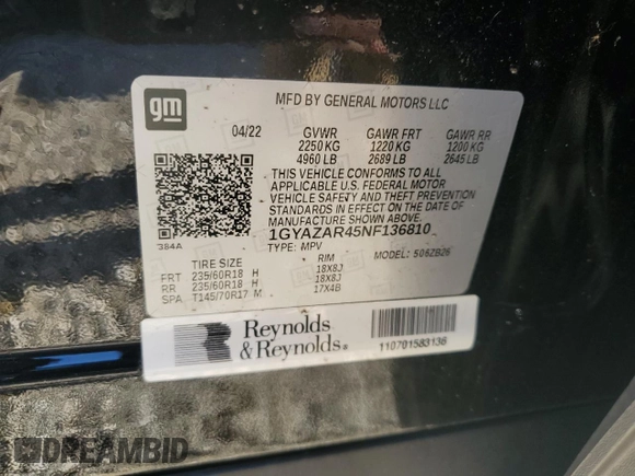 2022 Cadillac XT4 FWD Luxury with VIN 1GYAZAR45NF136810, listed as a Copart auction lot 74359664 with 10,552 mi miles and Salvage title. Bid and sale history available at DreamBid. Image 13.