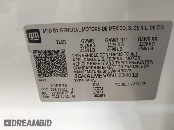 2022 GMC Terrain SLE with VIN 3GKALMEV9NL134012, listed as a IAAI auction lot 42075701 with Not Provided miles and . Bid and sale history available at carsss.com. Image 9.
