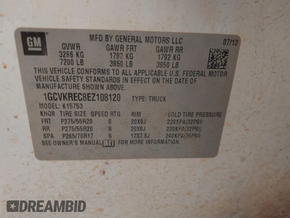 2014 Chevrolet Silverado 1500 LT with VIN 1GCVKREC8EZ108120, listed as a IAAI auction lot 41911695 with 217,358 mi miles. Bid and sale history available at carsss.com. Image 9.
