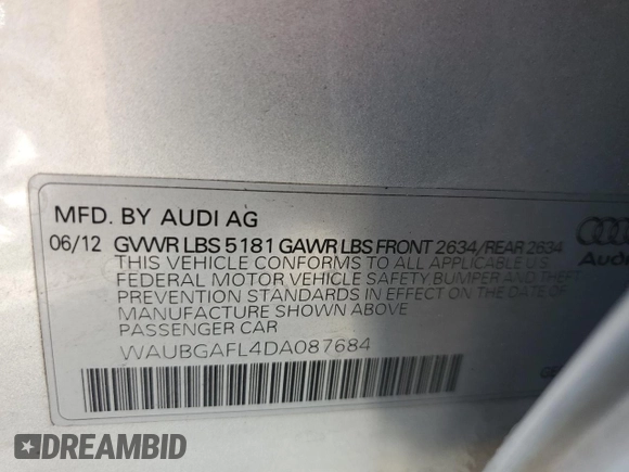 2013 Audi S4 Premium Plus with VIN WAUBGAFL4DA087684, listed as a Copart auction lot 74945454 with 120,491 mi miles and Salvage Title. Bid and sale history available at carsss.com. Image 12.