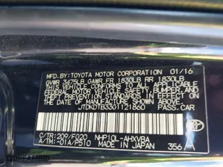 2016 Toyota Prius c One with VIN JTDKDTB33G1121860, listed as a IAAI auction lot 41710564 with 77,184 mi miles. Bid and sale history available at carsss.com. Image 9.