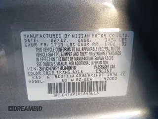 2017 Nissan Versa SL with VIN 3N1CN7AP1HL848618, listed as a IAAI auction lot 40939062 with 121,840 mi miles and . Bid and sale history available at DreamBid. Image 9.