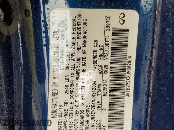 2018 Infiniti Q60 Sport with VIN JN1EV7EKXJM342904, listed as a Copart auction lot 84344174 with 32,239 mi miles and Non Repairable. Bid and sale history available at DreamBid. Image 14.