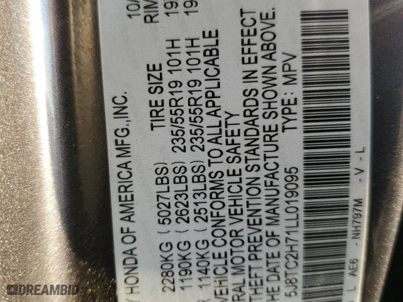2020 Acura RDX w/Advance Pkg with VIN 5J8TC2H71LL019095, listed as a Copart auction lot 77492234 with 41,725 mi miles and Salvage Title. Bid and sale history available at carsss.com. Image 13.