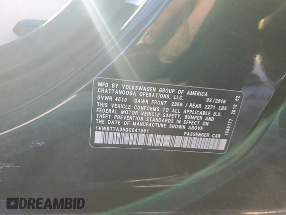 2016 Volkswagen Passat SE z VIN 1VWBT7A35GC041991, wystawiony jako Copart lot #88975575 z przebiegiem 117 300 mil mil oraz Szkoda całkowita • Salvage title. Historia ofert i sprzedaży dostępna na DreamBid. Obrazek 15.