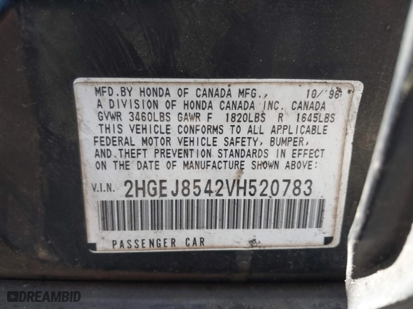 1997 Honda Civic EX with VIN 2HGEJ8542VH520783, listed as a IAAI auction lot 40744085 with 155,772 mi miles. Bid and sale history available at carsss.com. Image 9.